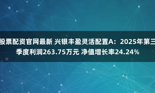 股票配资官网最新 兴银丰盈灵活配置A：2025年第三季度利润263.75万元 净值增长率24.24%